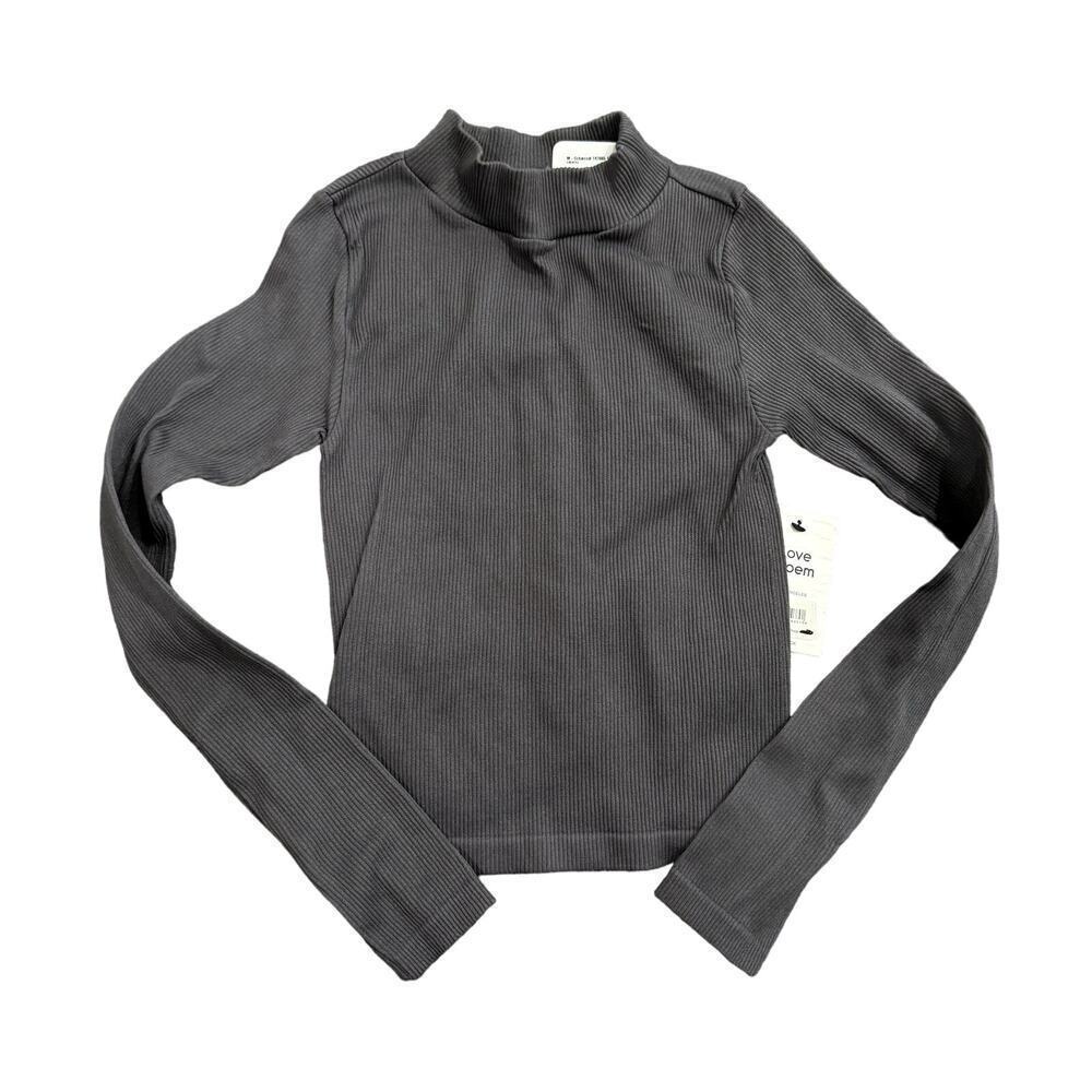 Love Poem Ribbed Long Sleeve Crop Top in Gray, Size M/L​​​​